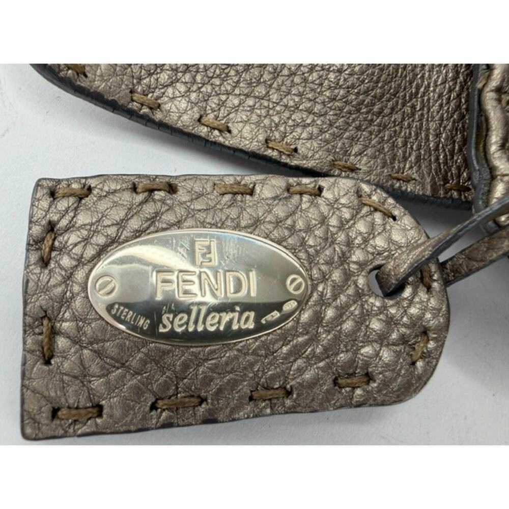 Fendi Selleria Mini Linda Metallic Pewter Pebbled Leather Satchel Sterling Tag - Picture 10 of 14